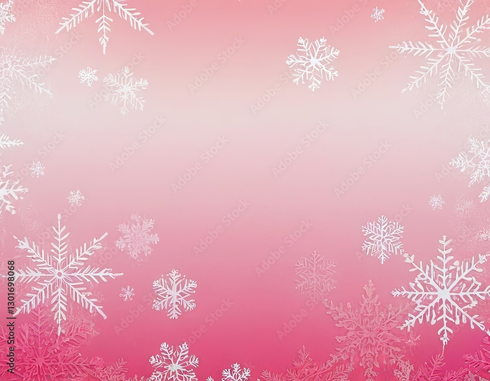 Delicate white snowflakes on a soft pink gradient background create a whimsical winter scene. Delicate white snowflakes on a soft pink gradient background create a whimsical winter scene.