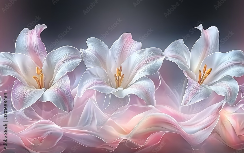 Fototapeta premium Delicate Lilies on Flowing Fabric