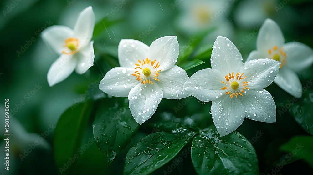 Delicate white flowers after rain Delicate white flowers after rain