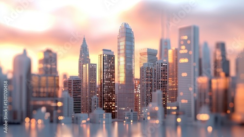 Wallpaper Mural Warm Toned Low Poly Cityscape at Sunset Torontodigital.ca