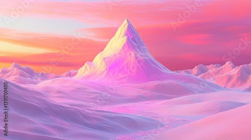 Pink mountain peak sunset landscape; digital art, background; wallpaper