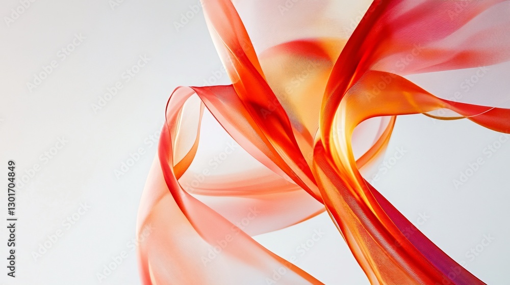 Fototapeta premium Abstract flowing fabric with vibrant red, orange and white colors creates dynamic waves