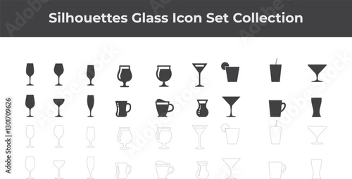 A set of simple black glassware silhouette design icon vector logo illustrations isolated on white background