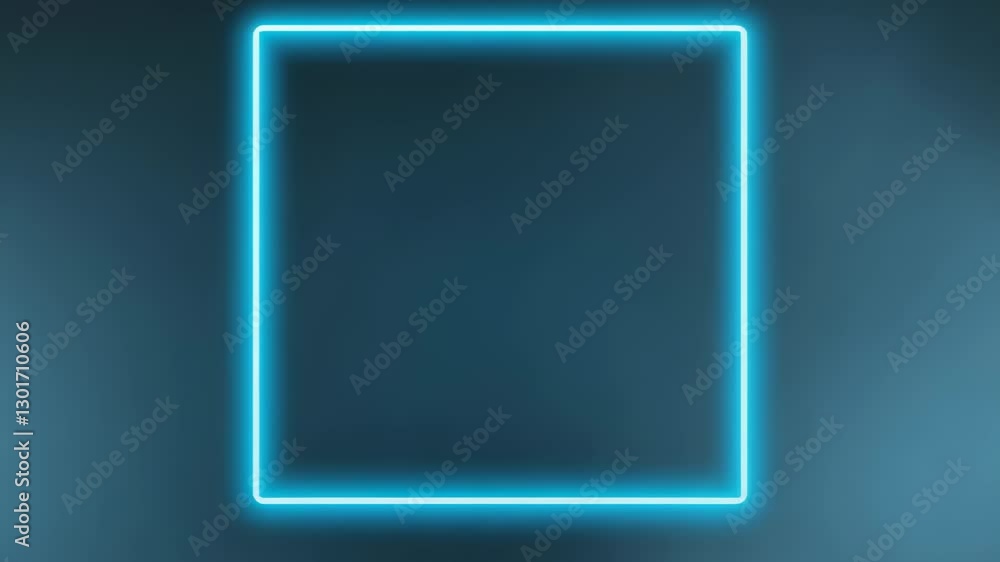 Glowing neon blue square frame on dark background with smoke effect. Futuristic digital design for tech products, gaming, or virtual reality interfaces Glowing neon blue square frame on dark background with smoke effect. Futuristic digital design for tech products, gaming, or virtual reality interfaces