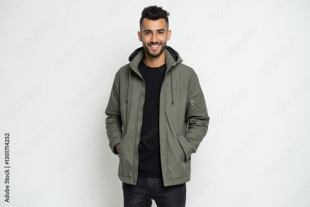 Half-Length (Waist-Up) portrait of young stylish smiling Algerian male model in cyberpunk wear isolated on pure white background looking at camera Half-Length (Waist-Up) portrait of young stylish smiling Algerian male model in cyberpunk wear isolated on pure white background looking at camera