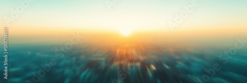 Abstract aerial view of sunrise over city with blurred motion effect for background use
