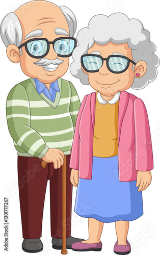 Cartoon a happy couple senior isolated on white background