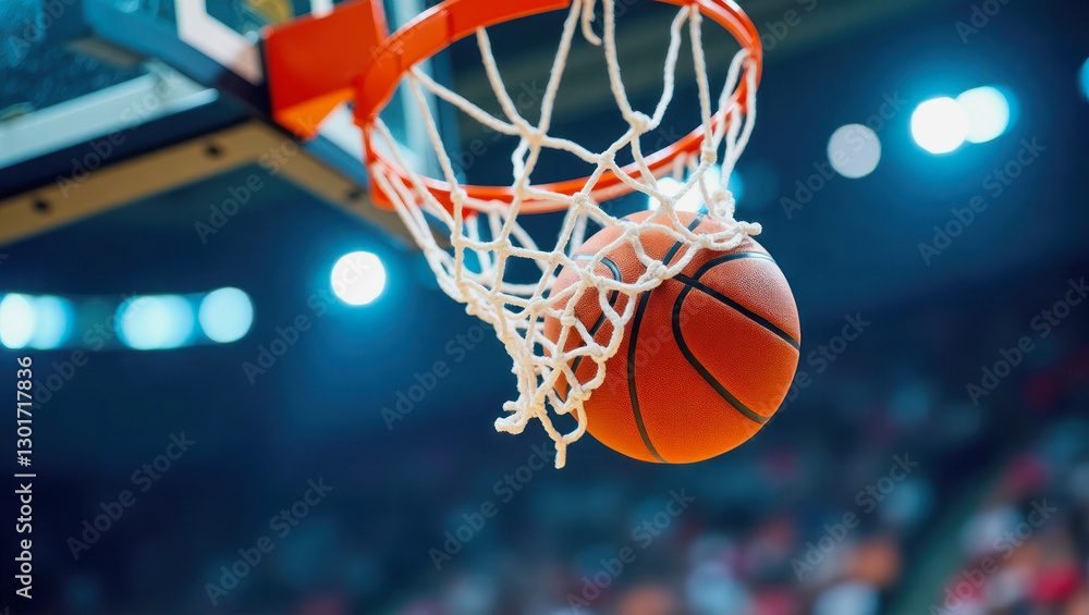 Basketball passes through hoop during exciting game moment Basketball passes through hoop during exciting game moment