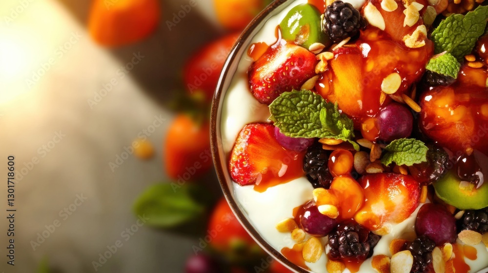 Delicious yogurt parfait with fresh berries and nuts bright kitchen food photography natural lighting top-down view healthy eating Delicious yogurt parfait with fresh berries and nuts bright kitchen food photography natural lighting top-down view healthy eating