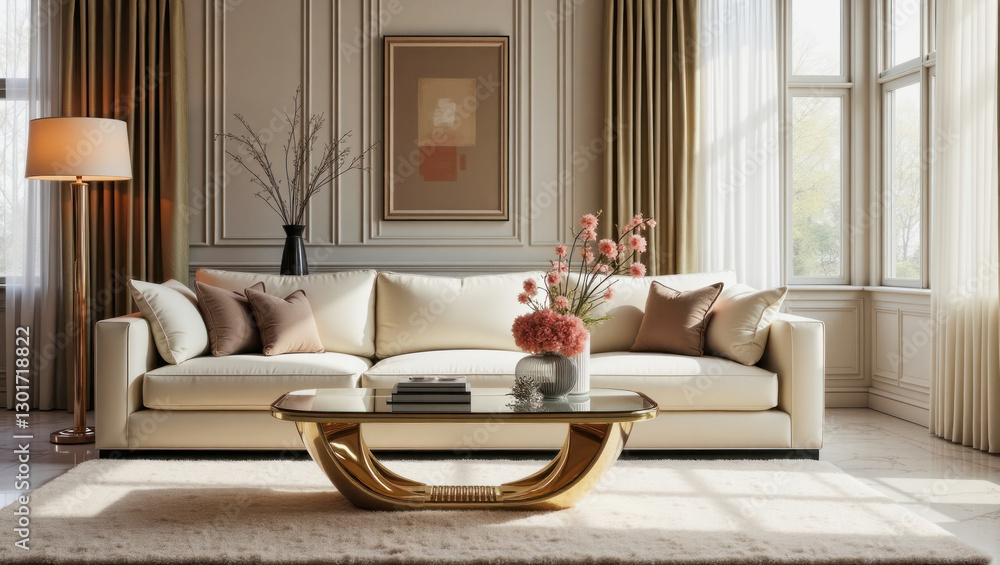 Fototapeta premium Elegant luxury living room with stylish decor and natural light