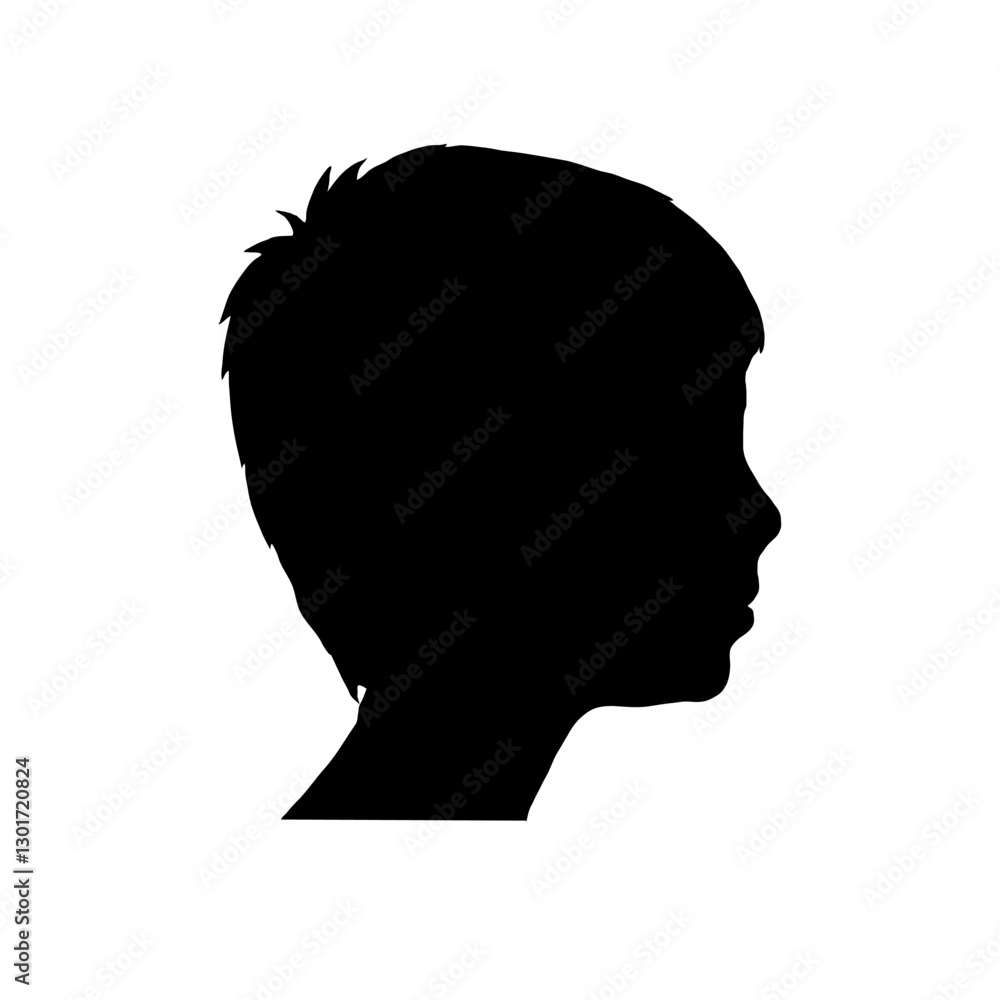 Young boy side view black silhouette face. 5-10 years old child profile picture. Young boy side view black silhouette face. 5-10 years old child profile picture.
