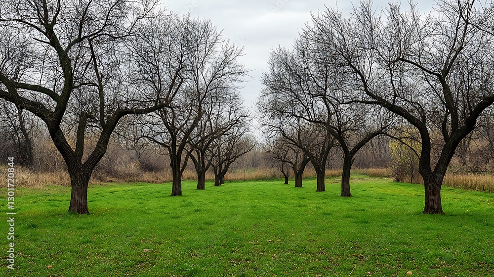 Serene Orchard in Early Spring: A Landscape Photograph AI Generated Serene Orchard in Early Spring: A Landscape Photograph AI Generated