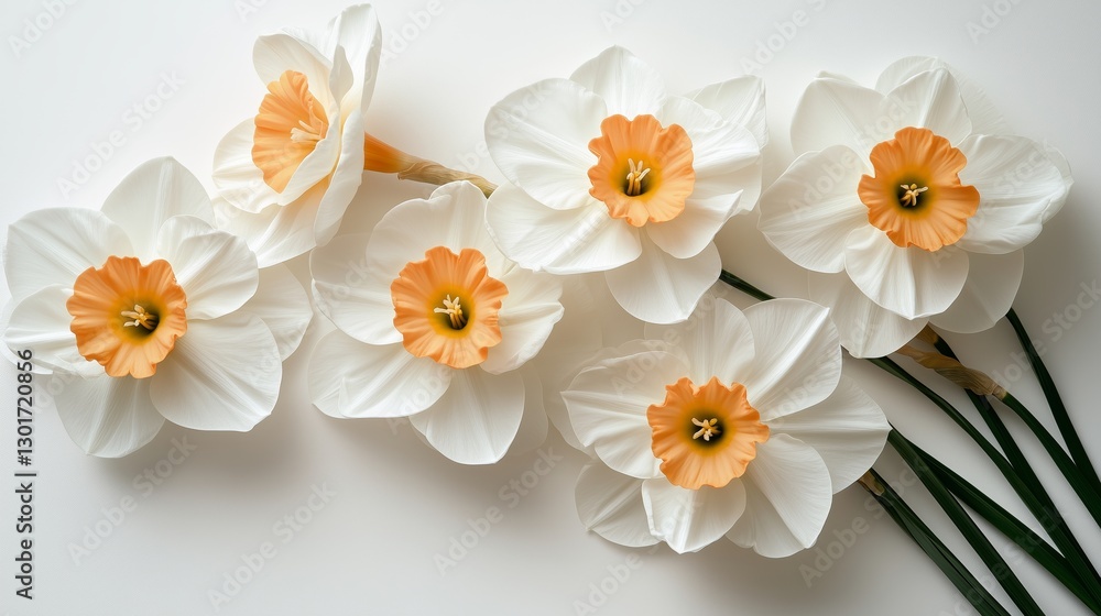 Obraz premium Delicate Narcissus Flowers on White Background