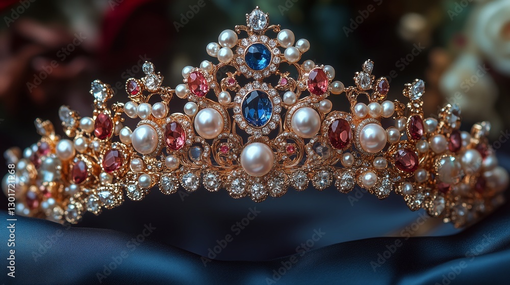 Elegant tiara adorned with pearls and gemstones Elegant tiara adorned with pearls and gemstones