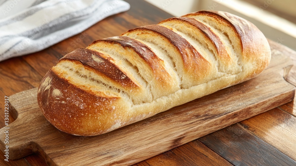 Crusty artisan loaf of bread on wooden board. Crusty artisan loaf of bread on wooden board.
