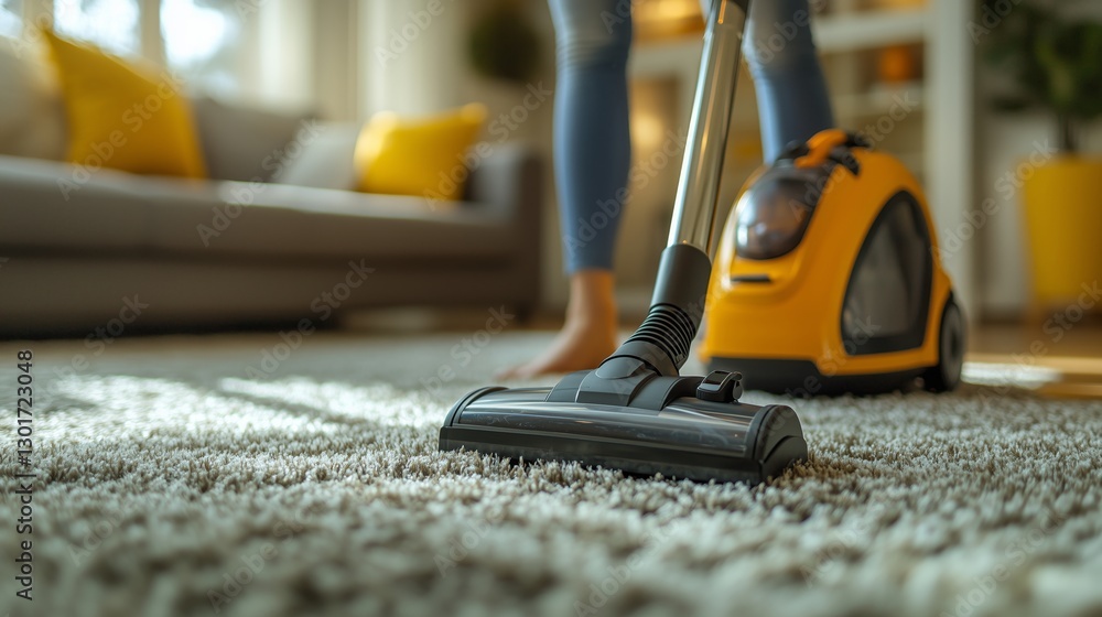 Women using carpet in living room to clean vacuum cleaners. Women using carpet in living room to clean vacuum cleaners.