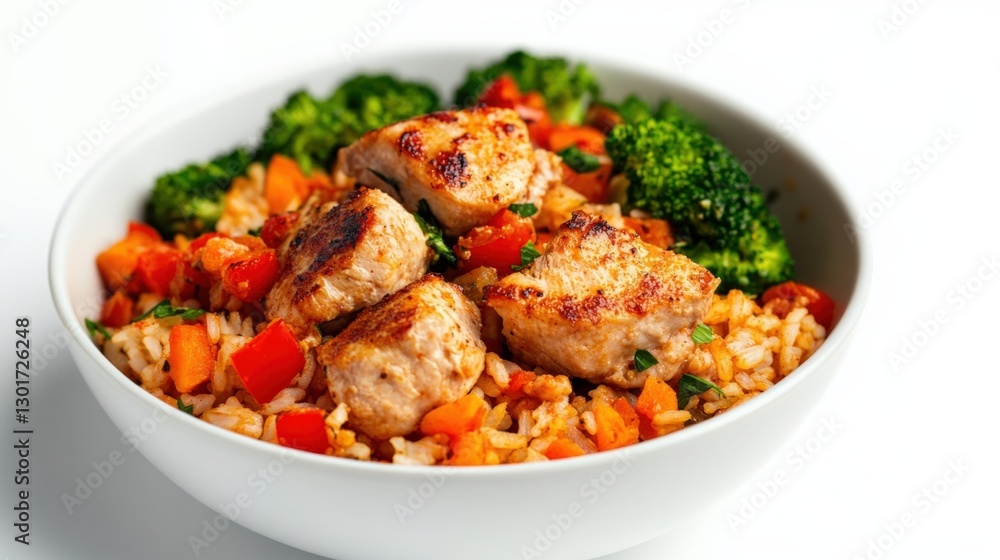 Savory grilled chicken and vegetable bowl home kitchen food photography bright and inviting close-up healthy eating concept Savory grilled chicken and vegetable bowl home kitchen food photography bright and inviting close-up healthy eating concept