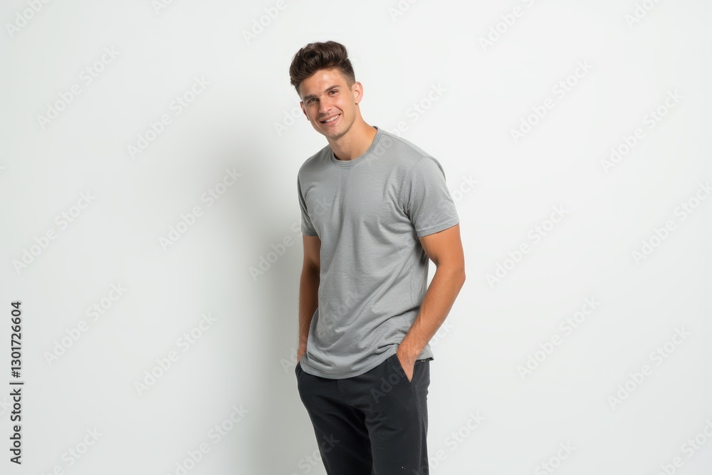 Half-Length (Waist-Up) portrait of young stylish smiling Bulgarian male model in sporty wear isolated on pure white background looking at camera Half-Length (Waist-Up) portrait of young stylish smiling Bulgarian male model in sporty wear isolated on pure white background looking at camera