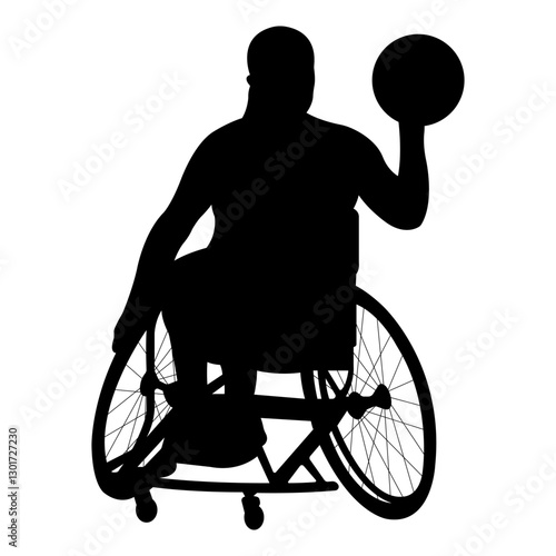 Woman in wheelchair playing basketball.Silhouette of athlete with disability.Vector illustration.