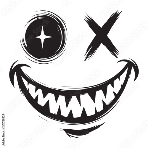 A terrifying smile face with sharp teeth Silhouette vector illustration