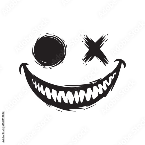 A terrifying smile face with sharp teeth Silhouette vector illustration