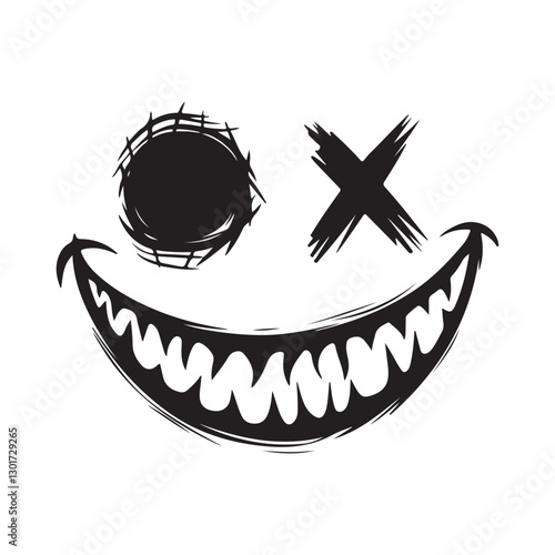 A terrifying smile face with sharp teeth Silhouette vector illustration