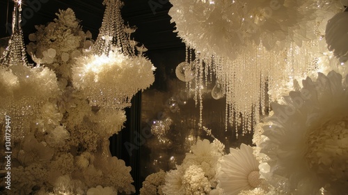 Ornate White Chandeliers, Elegant Display