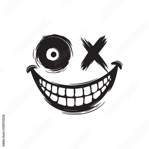A terrifying smile face with sharp teeth Silhouette vector illustration