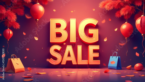 Big sale banner with balloons and confetti photo