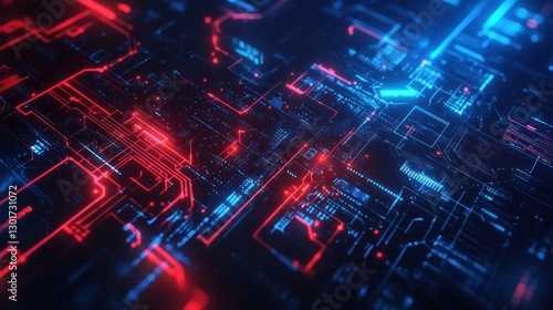 Wallpaper Mural Abstract digital circuit board with red and blue lights Torontodigital.ca