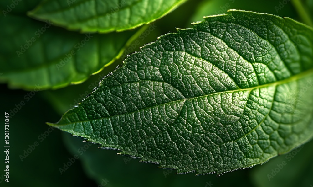 Close up of Vibrant Green Leaf Revealing Intricate Texture and Veins Close up of Vibrant Green Leaf Revealing Intricate Texture and Veins