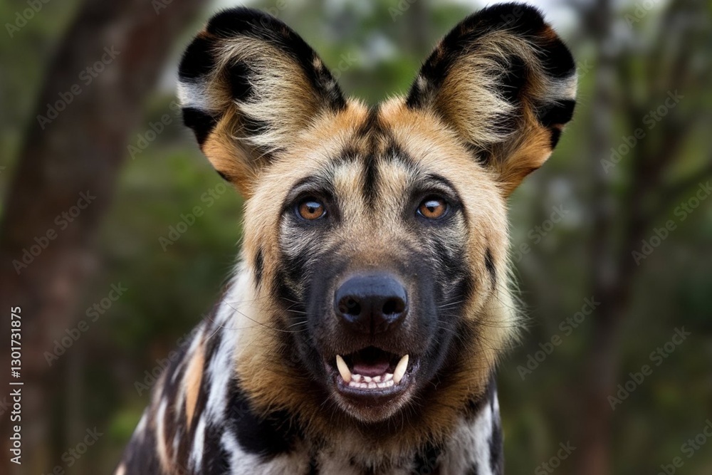 Fototapeta premium A close-up of a wild dog face looking at the camera