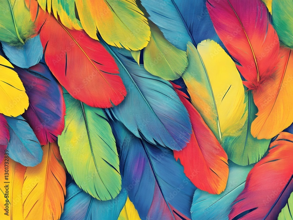Obraz premium Vibrant Parrot Feather Pattern Detailed Tropical Bird Plumage Seamless Background for Digital Art Fabric and Wallpaper Design