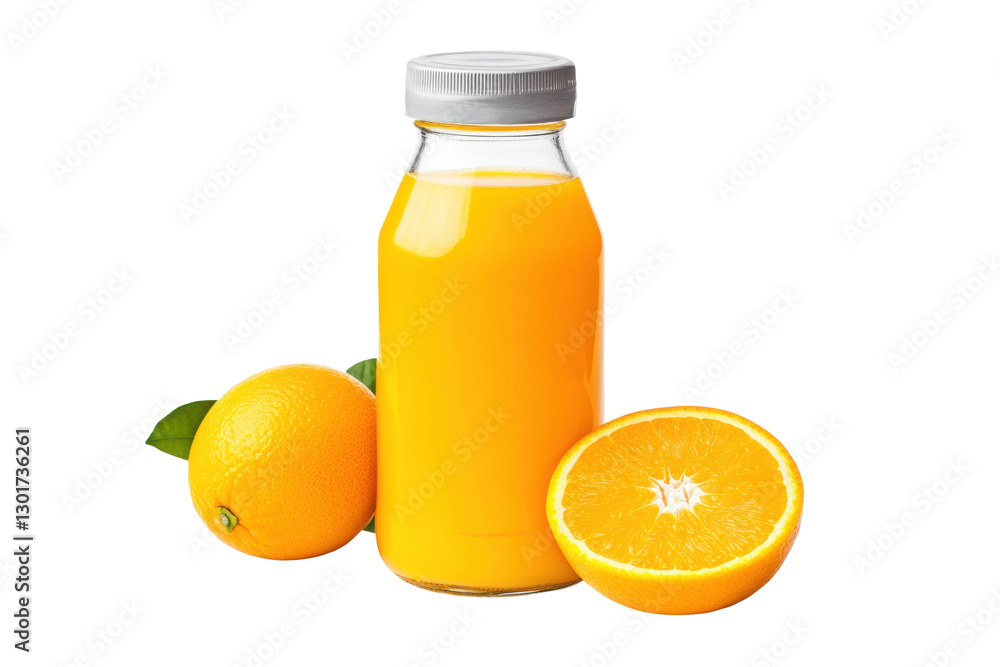 Fresh orange juice with whole and sliced oranges, cut out Fresh orange juice with whole and sliced oranges, cut out