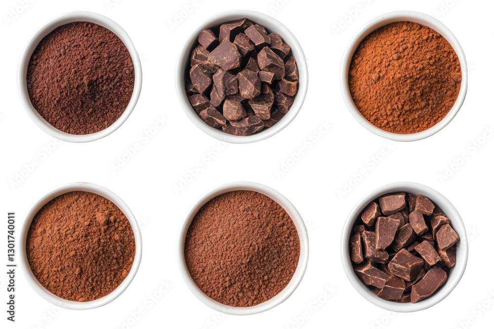Variety of chocolate preparations on display, cut out Variety of chocolate preparations on display, cut out
