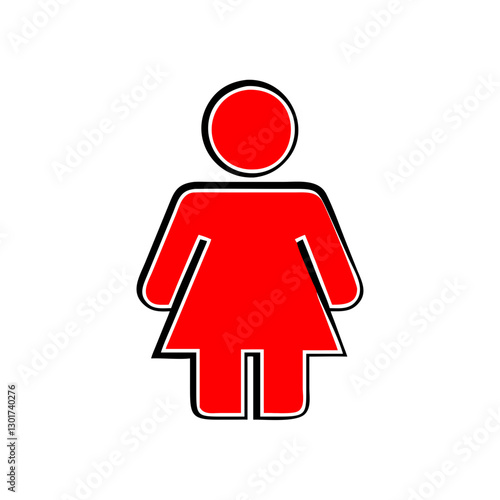 Red figure icon representing woman in minimalistic style, gender symbol