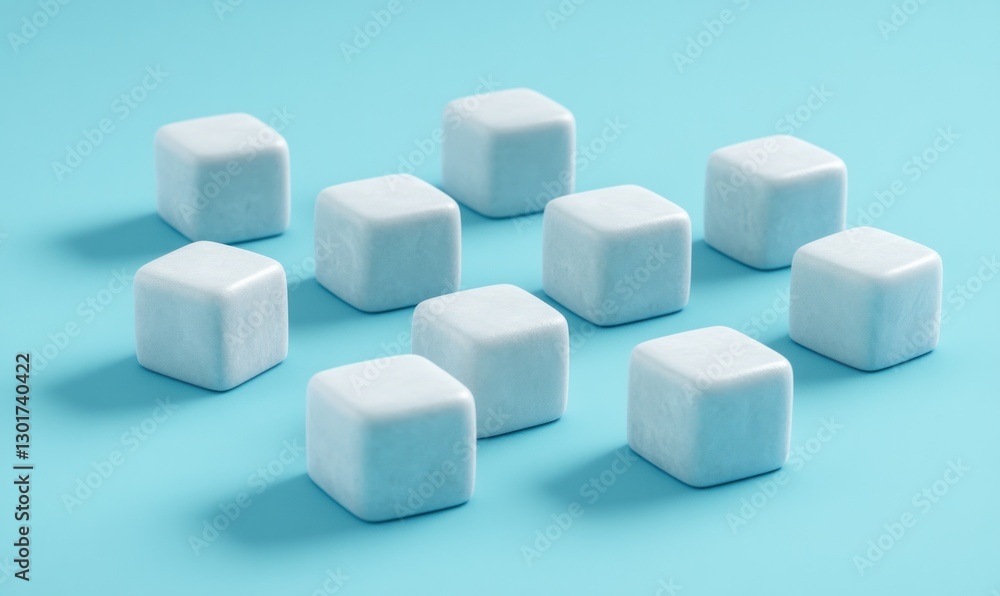 Ten light-blue cubes arranged on a light-blue background. Ten light-blue cubes arranged on a light-blue background.