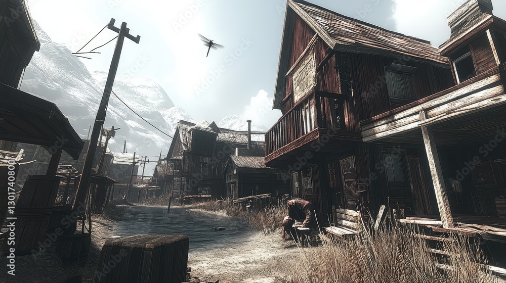 Fototapeta premium Snowy Mountain Town Street Scene