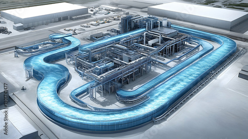 Futuristic Water Treatment Plant Design Emphasizing Sustainable Technology and Environmental Responsibility for Resource Management