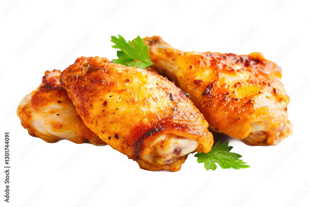 Delicious golden-brown chicken wings on display, cut out Delicious golden-brown chicken wings on display, cut out