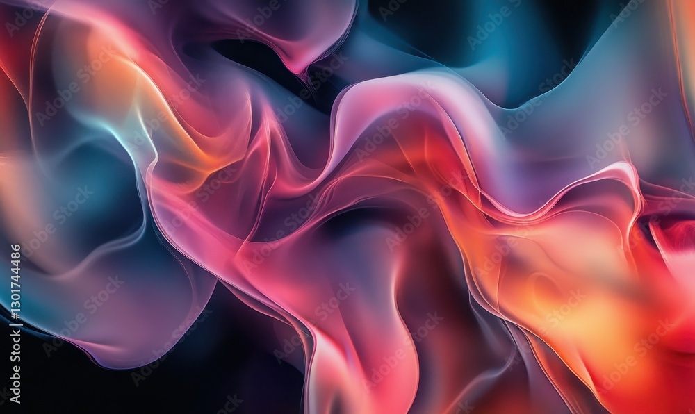 Obraz premium Abstract swirl of colorful smoke on a black background, illuminated by soft light creating a vibrant and dynamic composition