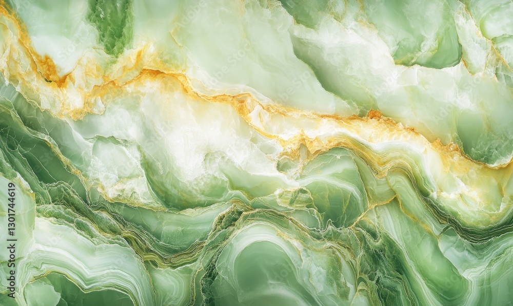 Obraz premium Abstract textured green marble surface with deep veins and glossy reflections, creating a luxurious and striking visual