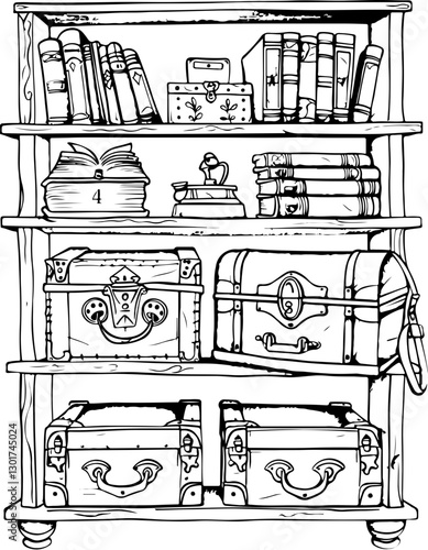 furniture, old, vintage, wood, antique, interior, box, design, home, wooden, cupboard, retro, art, room, metal, decoration, brown, classic, style, travel bag, coloring page