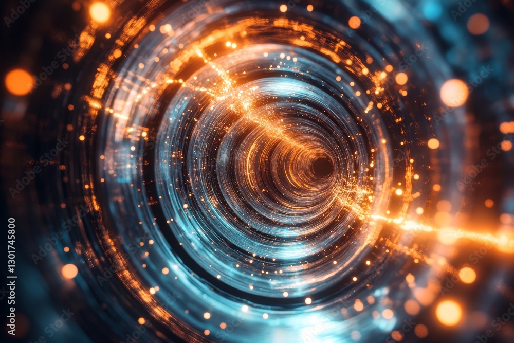 Obraz premium Futuristic tunnel with orange and blue lights.