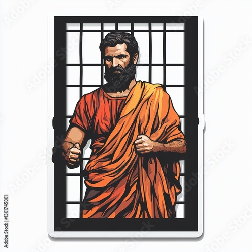 Vector Art Illustration of Paul's Imprisonment in Rome with Sticker Logo on Clean White Background photo