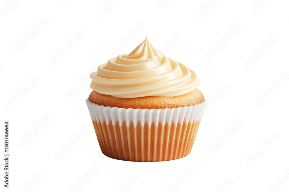 Vanilla cupcake with creamy frosting, cut out Vanilla cupcake with creamy frosting, cut out