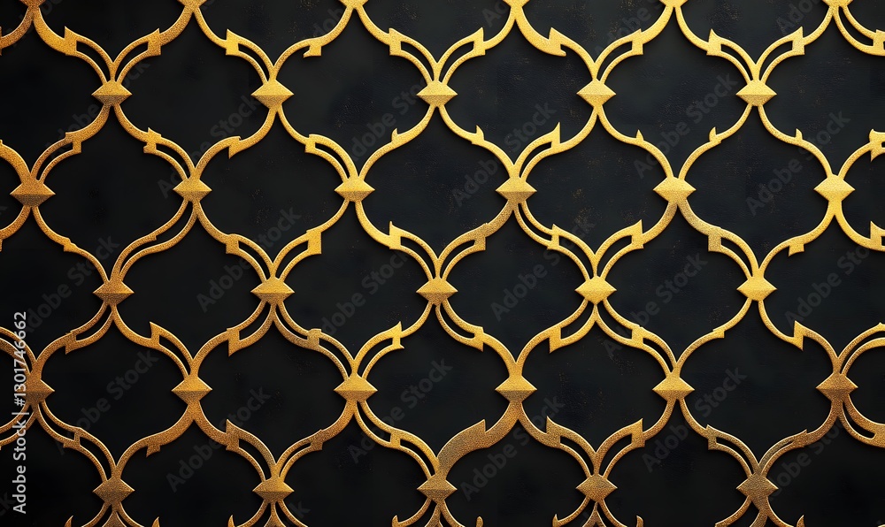 Naklejka premium Elegant gold pattern on black backdrop for luxury design or sophisticated backgrounds