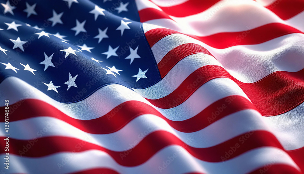 Obraz premium Close-up of USA flag with soft waves and texture