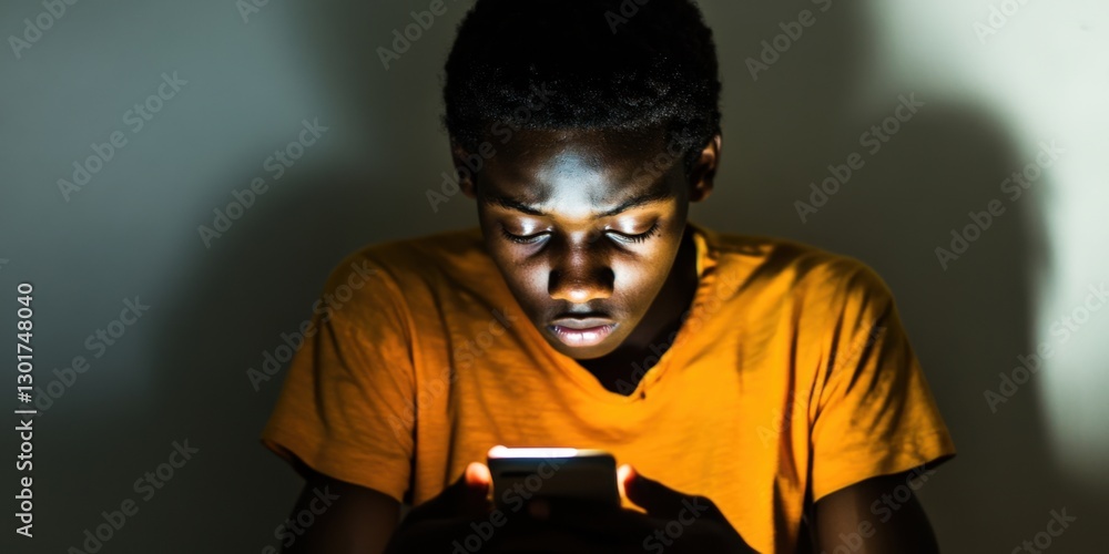 A Young Person Deeply Engrossed in Their Smartphone Screen While in the Darkness of Night A Young Person Deeply Engrossed in Their Smartphone Screen While in the Darkness of Night
