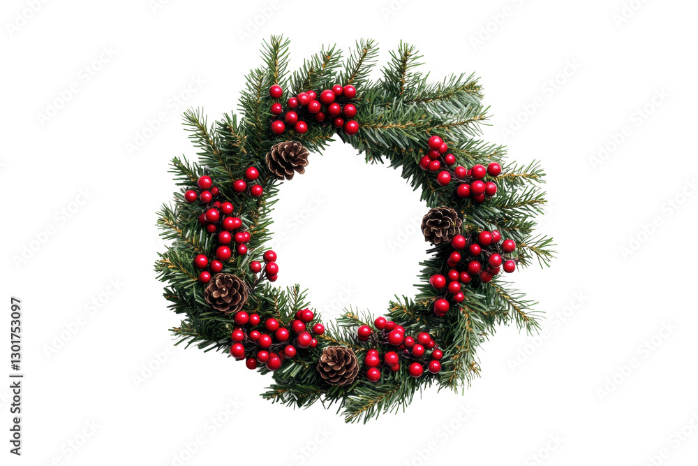 Holiday wreath with berries and pinecones, cut out Holiday wreath with berries and pinecones, cut out